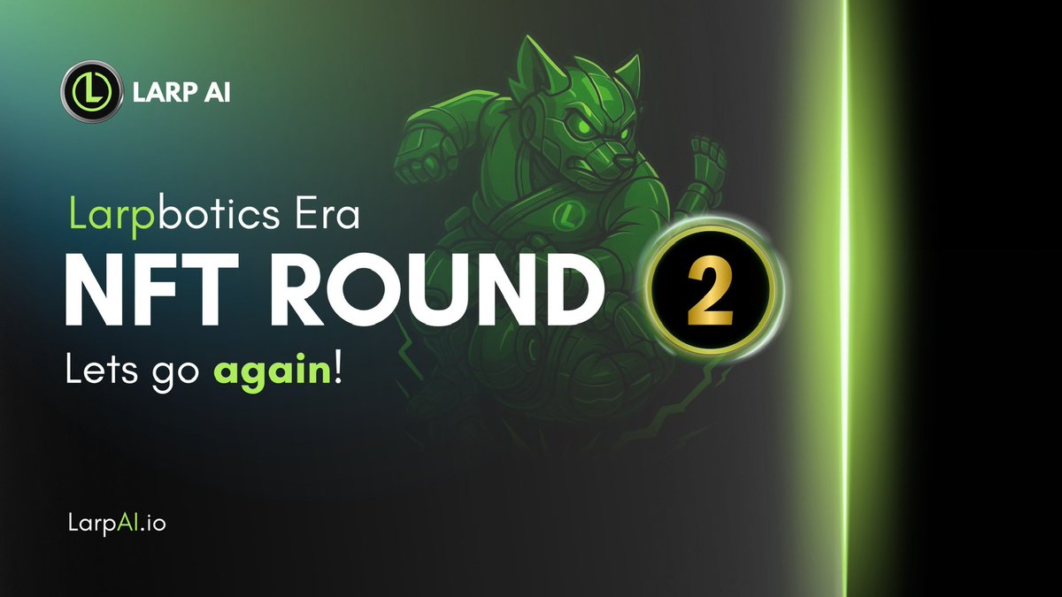 🤖 LARPBOTICS ERA - ROUND 2 🤖

Mint goes LIVE in 1 HOUR (8pm UTC)

Larp about to go probootiiic.
Premium-grade funny LARP with an added twist thanks to <a href="/SRT3official/">SRT-3</a>.

👉 Link: opensea.io/collection/lar…

💎 Why Hold One?

Holding a Round 2 LARPBOTICS NFT might bring perks…