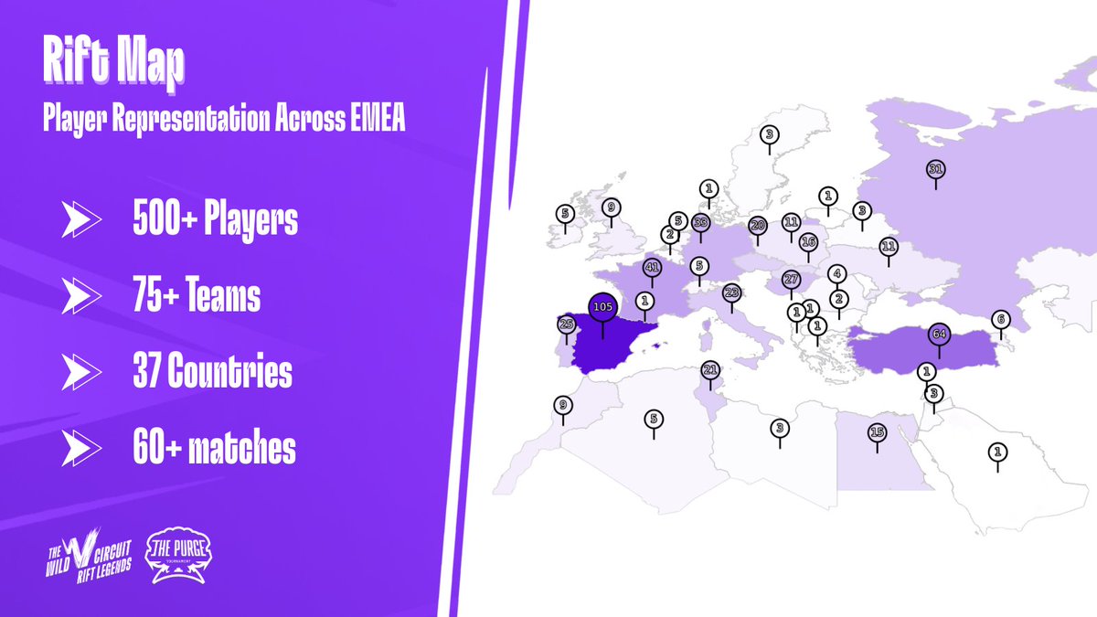 This fall, over 500 players from across EMEA joined the Rift 💜
Check the map of the 37 nations competing in #RiftLegends Open Qualifiers  🗺️✨