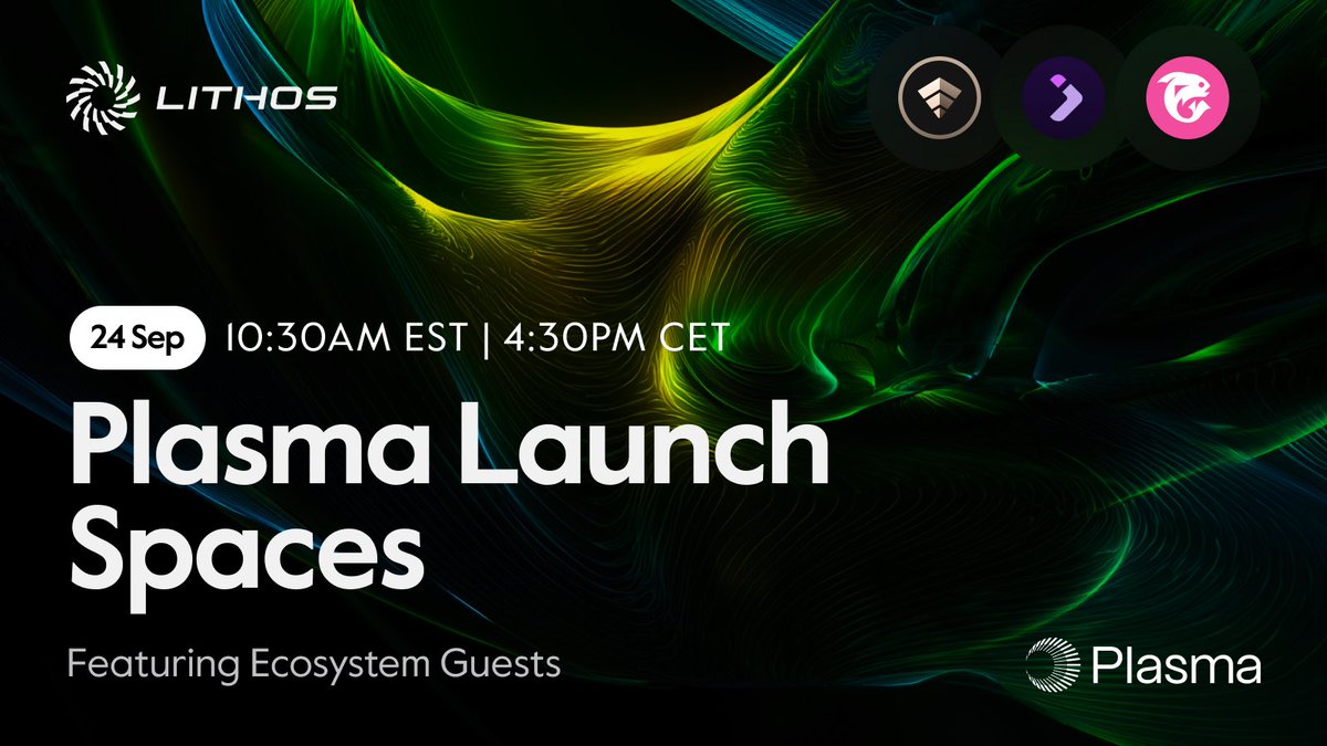 Plasma Launch Spaces by Lithos

📅 Sept 24 | 10:30AM EST / 4:30PM CET

Mainnet is here. 

Join us and <a href="/USDai_Official/">USD.AI | Public Launch is Live</a>, <a href="/ebisu_finance/">Ebisu 🎣 (TRILLIONS ARC)</a>, <a href="/JumperExchange/">Jumper</a> &amp; mystery guests as we discuss the <a href="/PlasmaFDN/">PlasmaFDN</a> launch. 

Part of our biweekly space with Plasma builders.

x.com/i/spaces/1djGX…