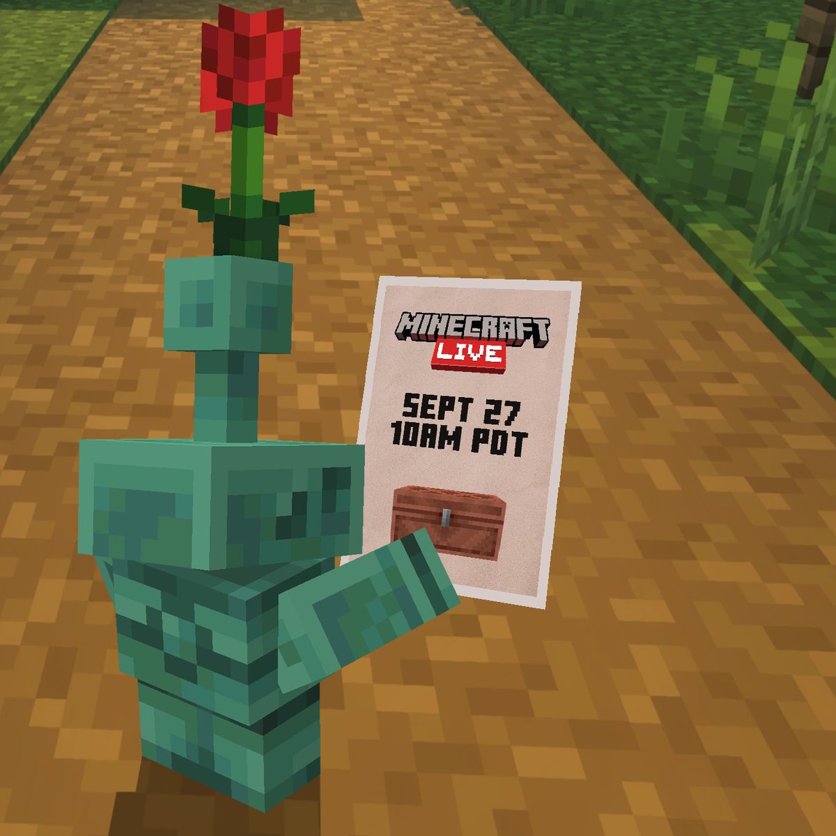 Minecraft's tweet image. You&apos;re cordially invited this Saturday. Don&apos;t miss it. #MinecraftLIVE