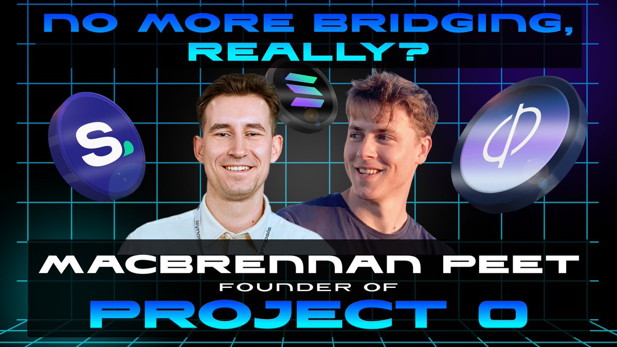 🗣 A new episode of Web3 Talks Podcast with Synopsis is coming:

Set a reminder → youtube.com/@Synopsis_

NO MORE BRIDGING, REALLY?
Unified Liquidity Across Venues | One Portfolio, All DeFi | Project 0 &amp; Solana

🎙 Speaker: MacBrennan Peet | <a href="/macbrennan_cc/">MacBrennan | P0</a>
▪️ Founder of Project