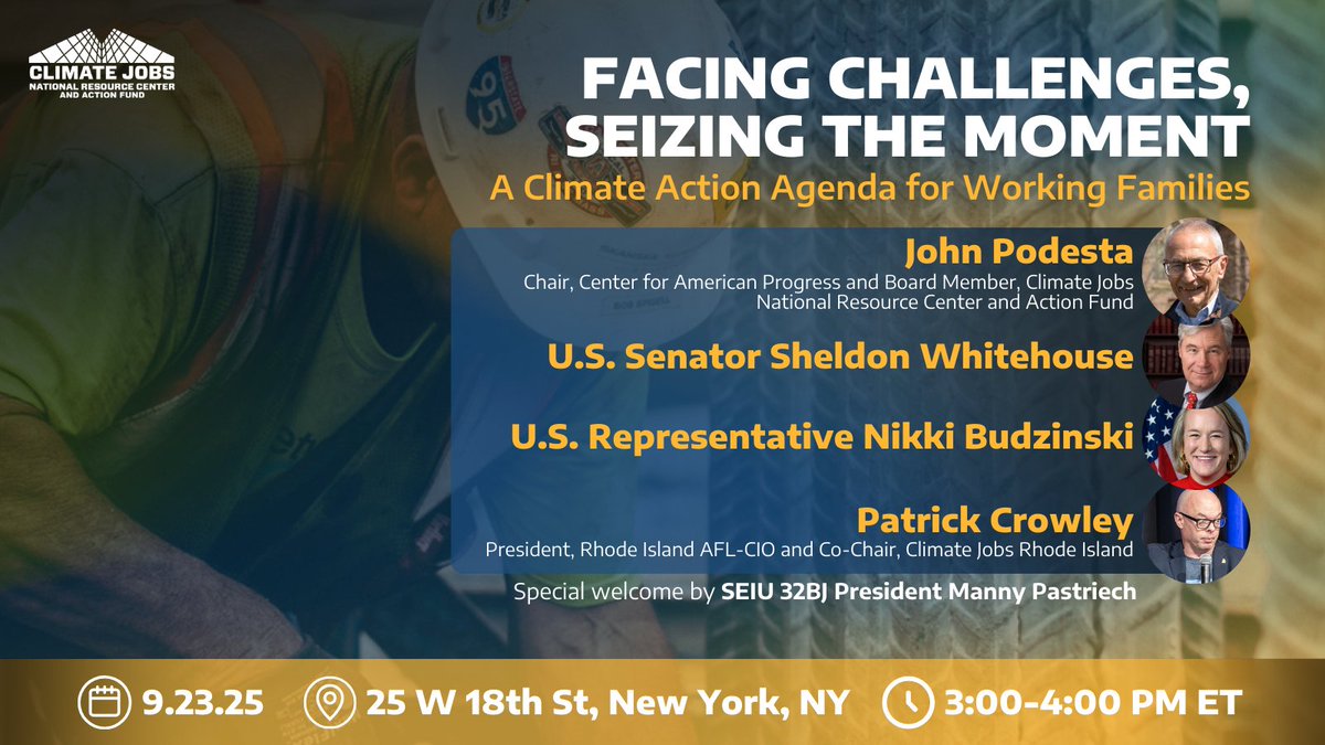 Join <a href="/climatejobs/">Climate Jobs National Resource Center</a> on 9/23 at Climate Week NYC for a panel about a climate action agenda that delivers for working people with union jobs, affordability, and a future we can rely on.

RSVP today:
cjnrc.org/climate-week-2…