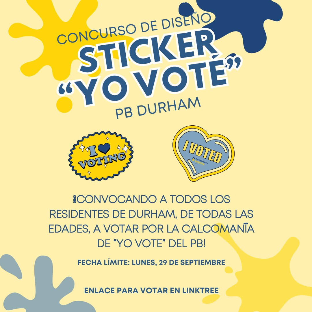 Durham residents of all ages, help pick the official PB “I Voted” sticker! 🗳️✨ Cast your vote today.