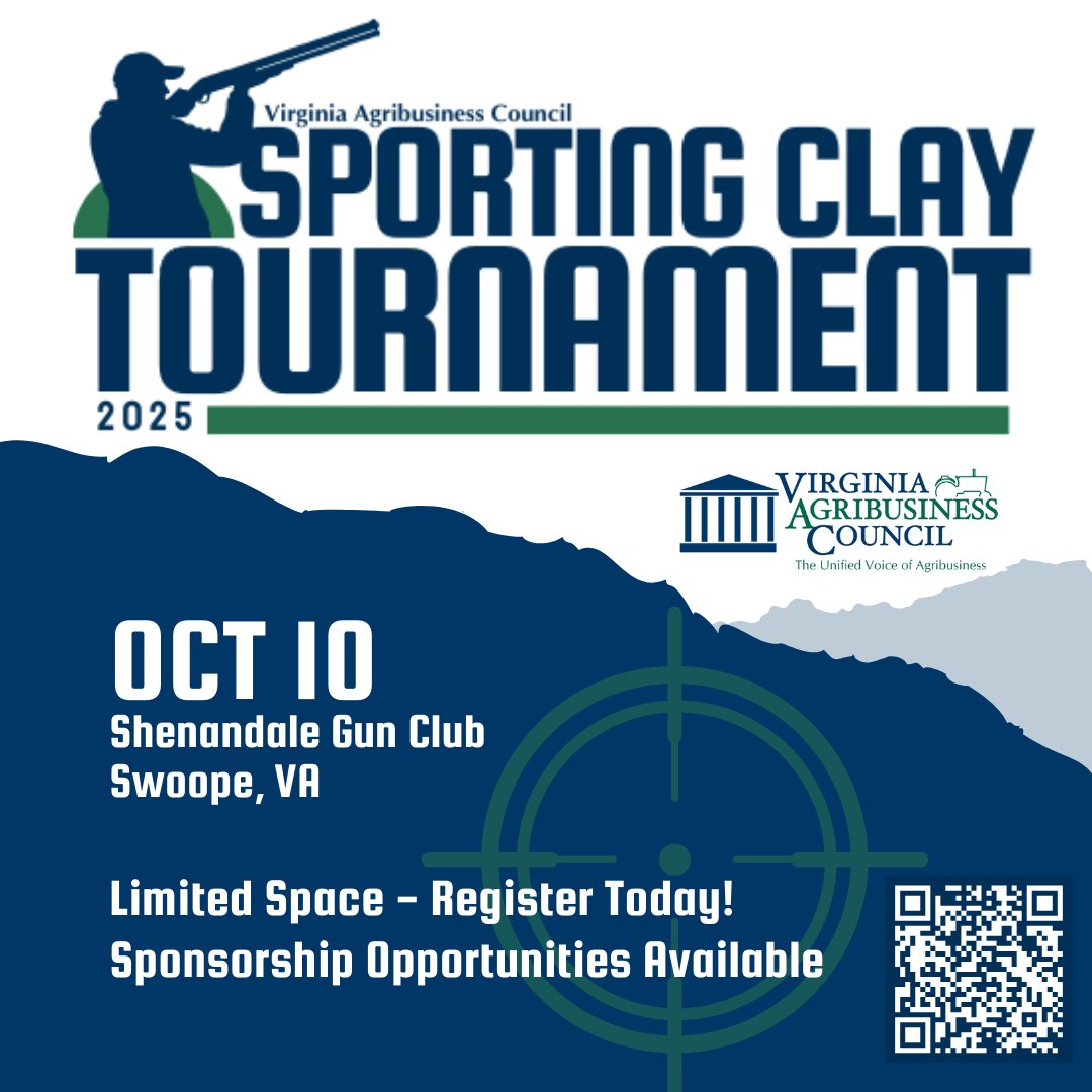 VaAgriBiz's tweet image. Just 18 days left until the annual Sporting Clay Tournament! There are only a few team spots left – be sure to register today to make sure you are able to join us for a day of fun, delicious food, and networking.

Register/sponsor at va-agribusiness.org/event-6047326.