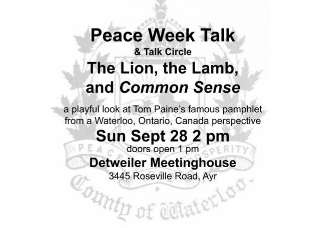 Peace Week reminder, schedule link and invitation to Peace Week Talk at Detweiler Meetinghouse this coming Sunday: bit.ly/4pyttRw