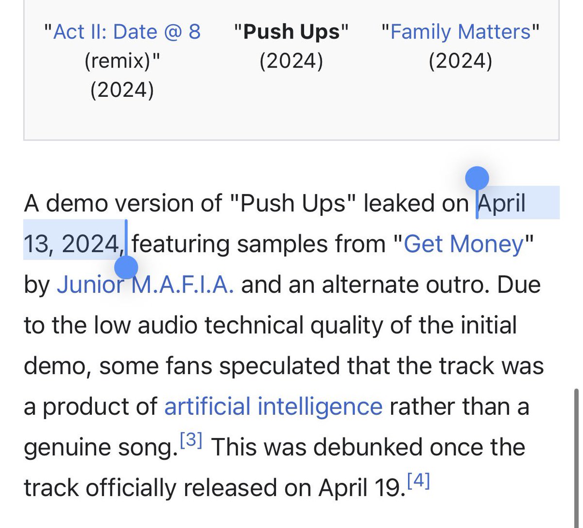 April 13, 2024. 🗓️ 
“Push Ups” demo leaks.

Same day, Jay Electronica posts this👇:

“200 men vs your boy… no win situation for us?”
“Don’t forget one thing.”
“What?”
“A good supply of body bags.”

Jay Elec didn’t post that by accident 👀