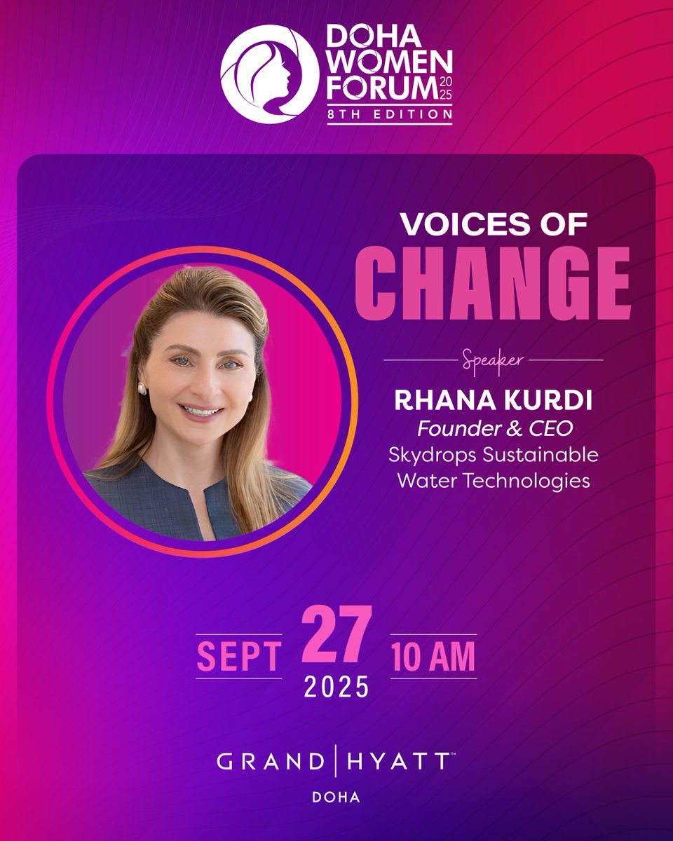 Speaker Spotlight: Rhana S. Kurdi 

Entrepreneurial leader and CEO of Skydrops Sustainable Water Technologies, Rhana brings innovation and vision to the panel “Women in Action: The Power of Collective Action &amp; Collaboration.”
👉 Learn more at dohawebsite.com