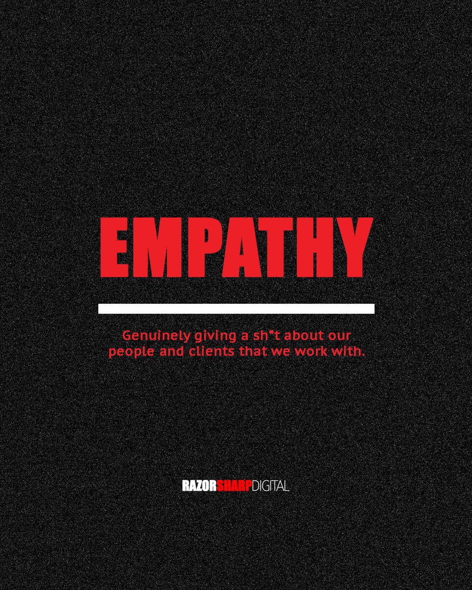 RazorSharpDigit's tweet image. Empathy isn’t soft—it’s our strength. We lead with heart, stay transparent, and genuinely give a sh*t about our people &amp;amp; clients. That’s how we do business. 

#WeGiveAShit #EmpathyInAction #HumanMarketing #LeadWithHeart #PeopleOverProfit #BusinessWithSoul