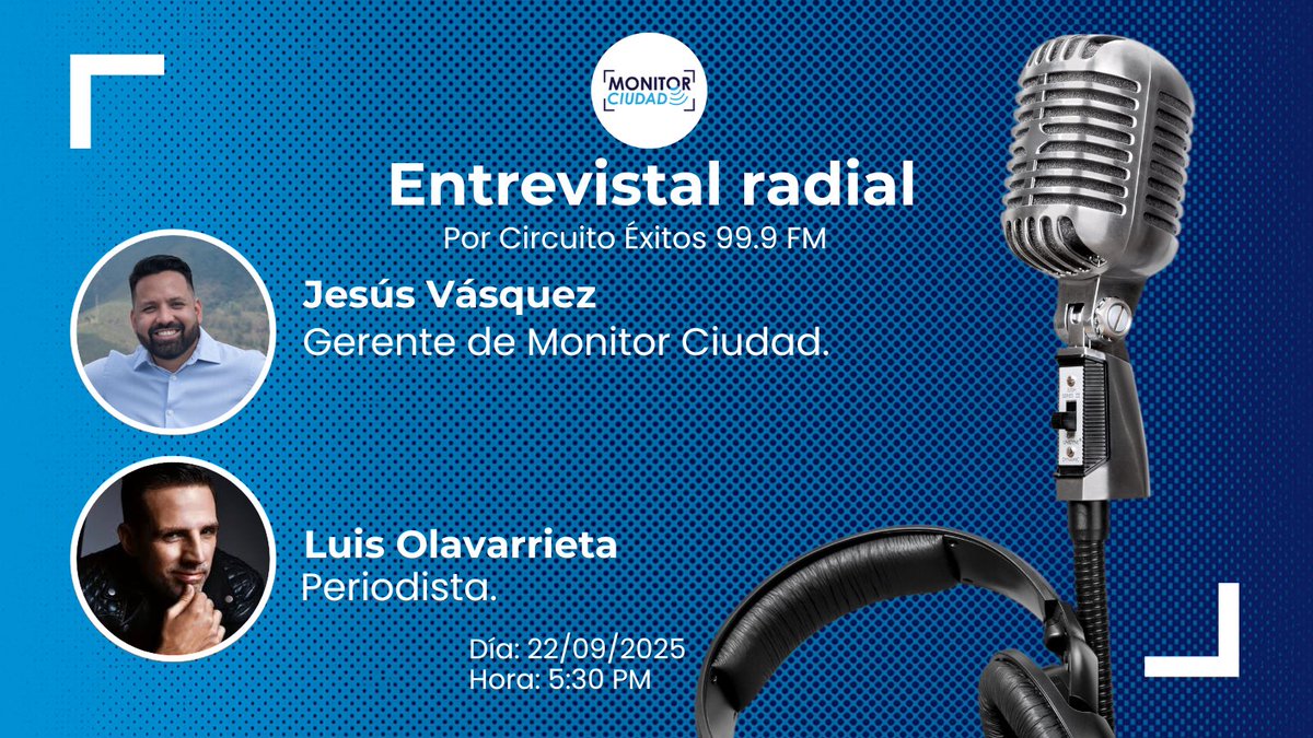 📊 #Hoy en <a href="/CircuitoExitos/">Circuito Éxitos</a> 99.9 FM conversamos con <a href="/LuisOlavarrieta/">Luis Olavarrieta</a> sobre los resultados más recientes de nuestro monitoreo en servicios públicos.

🎙️ Jesús Vásquez (<a href="/jesusvasquezch/">Jesús Vásquez</a>), gerente de #MonitorCiudad
🕣 Hora: 5:30 p.m
🔗 En vivo: youtube.com/@mundourenvivo

#EnergíaClara