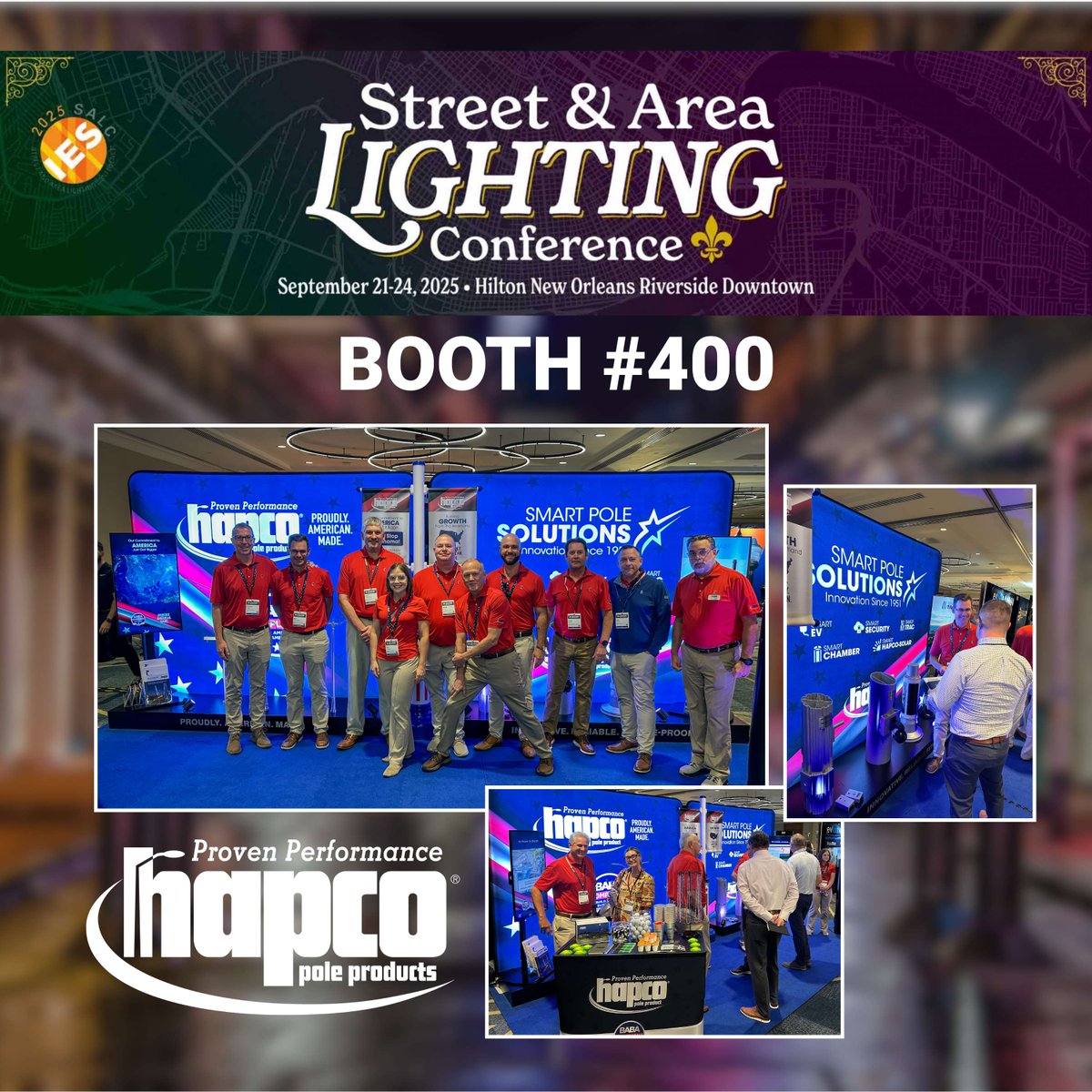 hapco's tweet image. The Hapco Team is here and ready to connect! 
Visit Booth #400 to see our Smart Pole Solutions:
🔹 Smart Hapco-Solar
🔹 Smart Chamber
🔹 Smart Trac
🔹 Smart EV
🔹 Smart Security
Let's discuss your next project!
#IESLighting #BABA #SmartCities #Hapco #AmericanMade