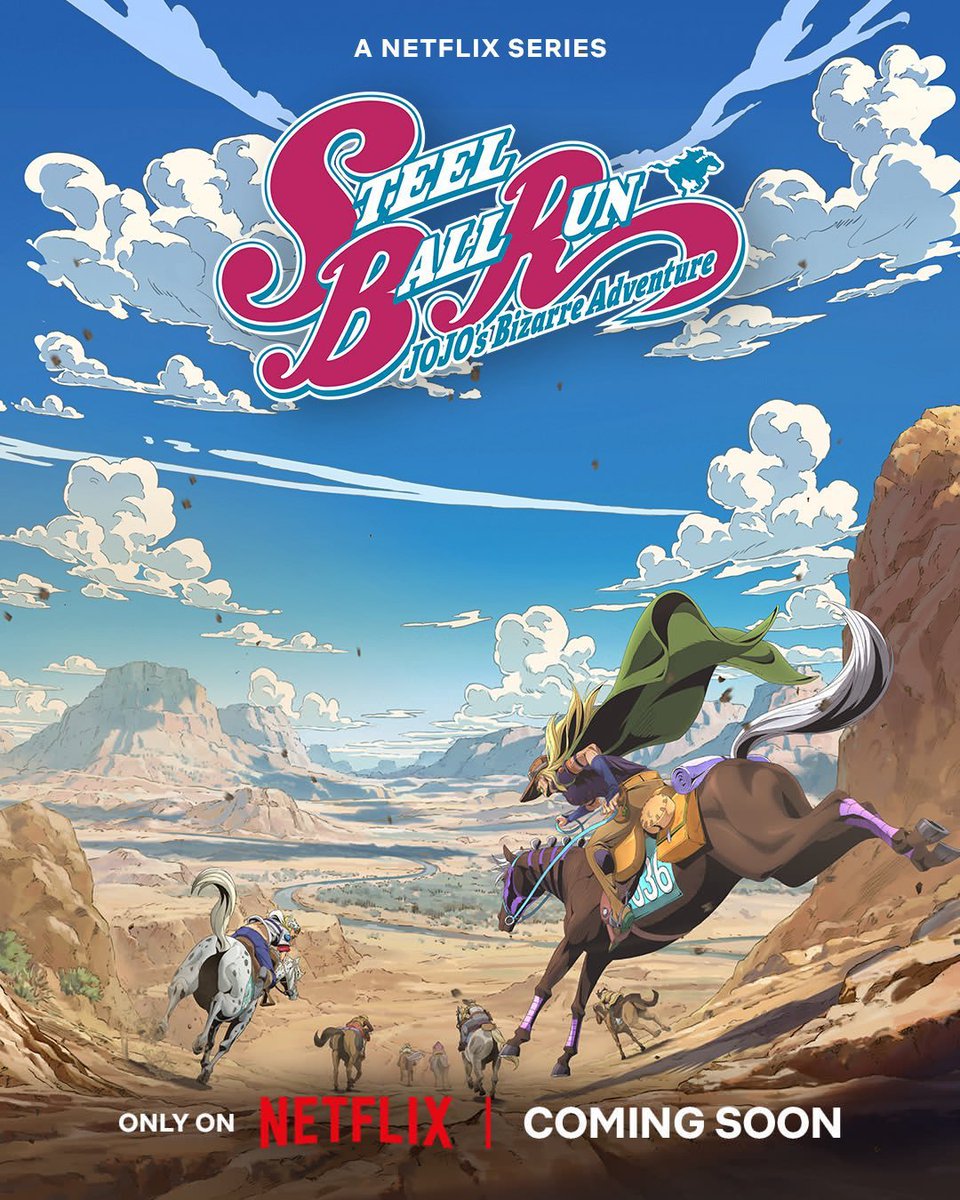 AniTVOfficial's tweet image. 'JoJo's Bizarre Adventure Part 7: Steel Ball Run' is Coming to Netflix in 2026.

The Manga is Currently Ranked #2 on MyAnimeList just under 'Berserk'.