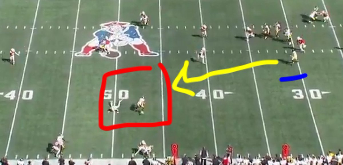 This is what Rodgers was so upset about and he’s 100% right!!!  MUUUUUTH needs to sit and give A A Ron a target .. instead he drifts into the defender on the sideline.. 

2 weeks in a row the scramble drill fails.. VERY CORRECTABLE … but this needs to be addressed by coach