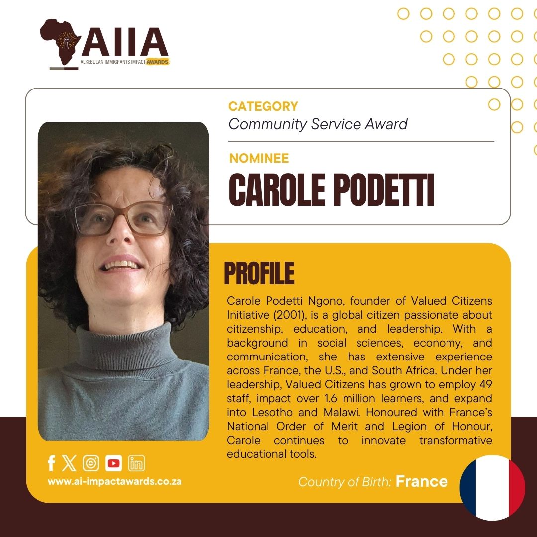 Tebonwanjang's tweet photo. 🚨 Finalists Announced! The Community Service Award recognizes immigrants/refugees who’ve given outstanding voluntary service to communities in SA. 📷Celebrating those building bridges through Ubuntu! #AIIA2025 #CommunityServiceAward @FranceinSA @NGRPresident @edmnangagwa @EmmanuelMacron