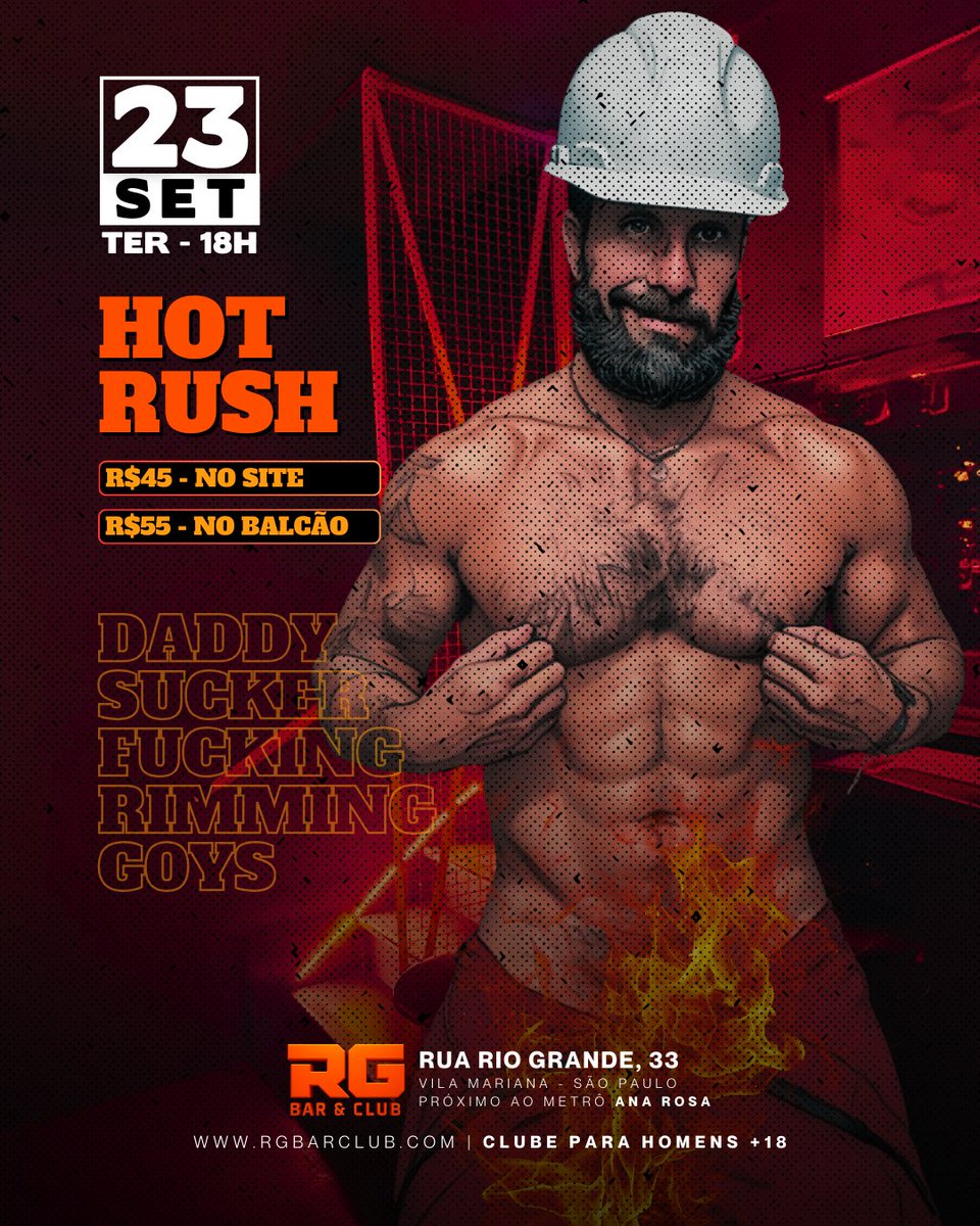 rgbarclub's tweet photo. TERÇA | 23/07 | 18h às 22h
🔥 HOT RUSH
💵 R$45 - Antecipado 👉 https://t.co/pLlqH7UR2k
💵 R$55 - Balcão
⛔ Entrada até às 21h
🚫 Apenas homens +18 anos
📍 Rua Rio Grande, 33 - Vila Mariana
#RGBarClub #ClubeFetichista #BarNaturista #CruisingGay #FeticheGay #GuiaGaySP #BarGaySP https://t.co/K9ULRbU5uT