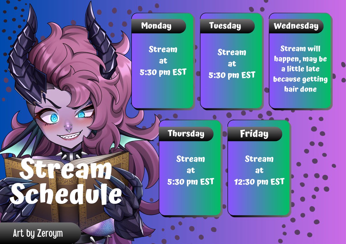 Going to try and get better at this :3

Stream schedule for this week, September 22-26.

Will update on Sundays :3