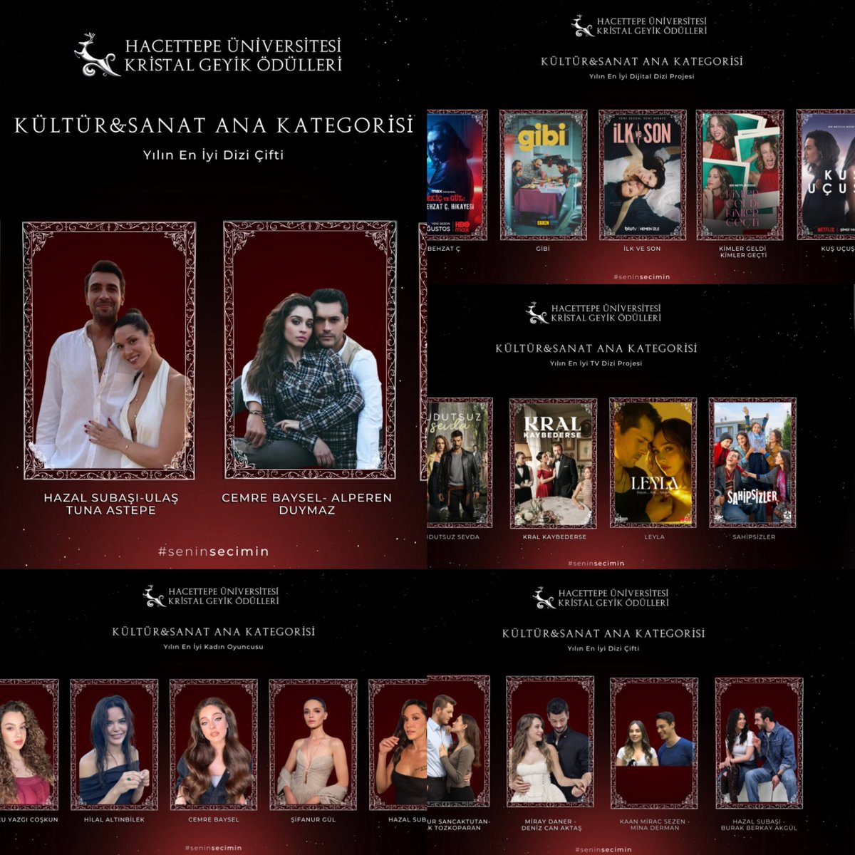 #HazalSubaşı Hacettepe Üniversitesi 2025 Kristal Geyik Ödüllerinde
4 kategoride aday
Yılın En İyi kadın Oyuncusu
Yılın En İyi TV Dizi Projesi #Sahipsizler 
Yılın en iyi dijital dizi #ilkveSon 
Yılın En İyi Dizi Çifti Hazal Subaşı
Ulaş Tuna Astepe 
Hazal Subaşı Burak Berkay Akgül