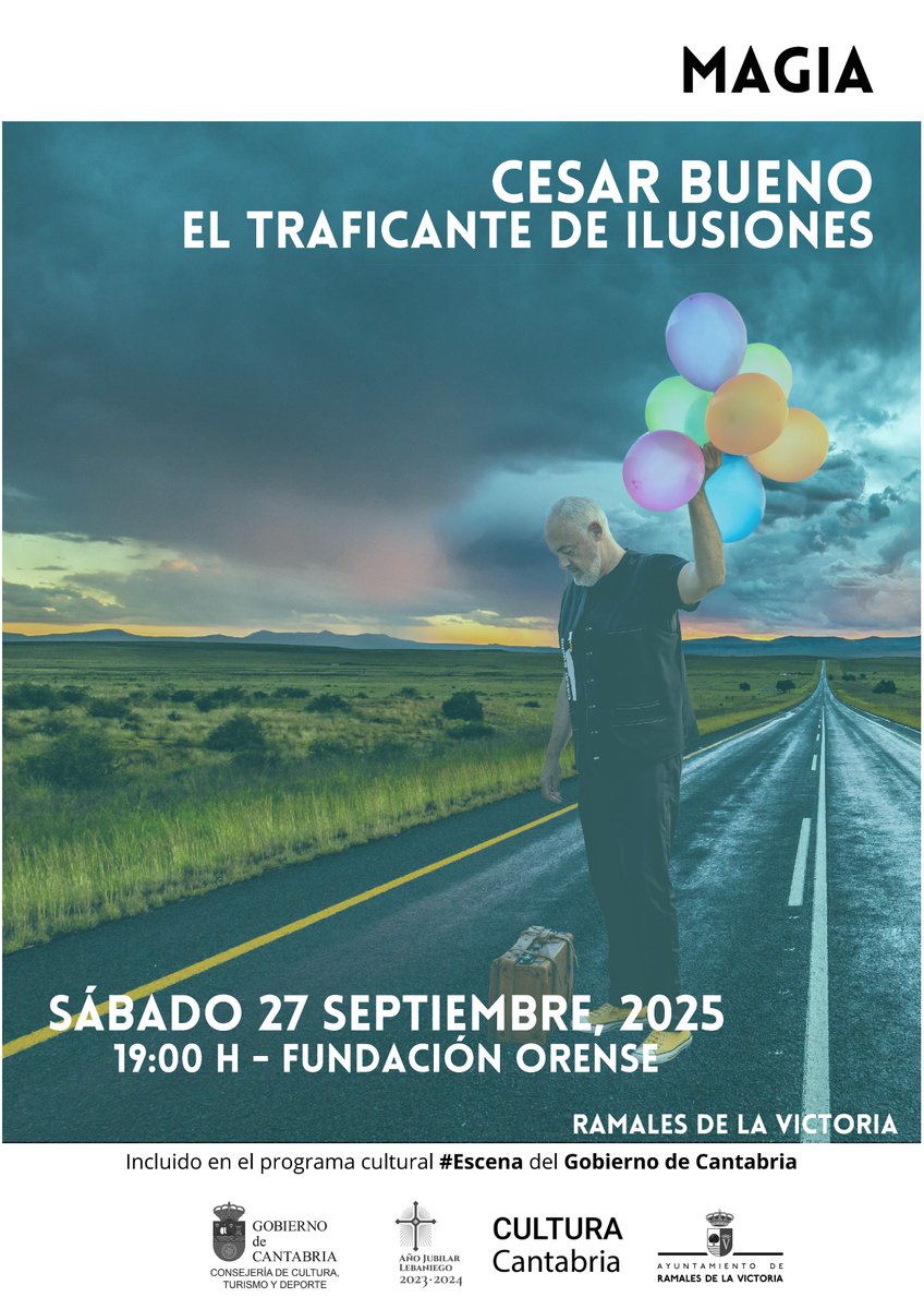 🎩 MAGIA
"El Traficante de Ilusiones" a cargo del mago César Bueno
Espectáculo familiar,

📅 Sabado 27 de septiembre de 2025, a las 19:00 h.
Salón de actos, Fundación Orense

Del programa cultural #Escena del Gobierno de Cantabria
#RamalesdelaVictoria #Ramales #Cultura #Teatro