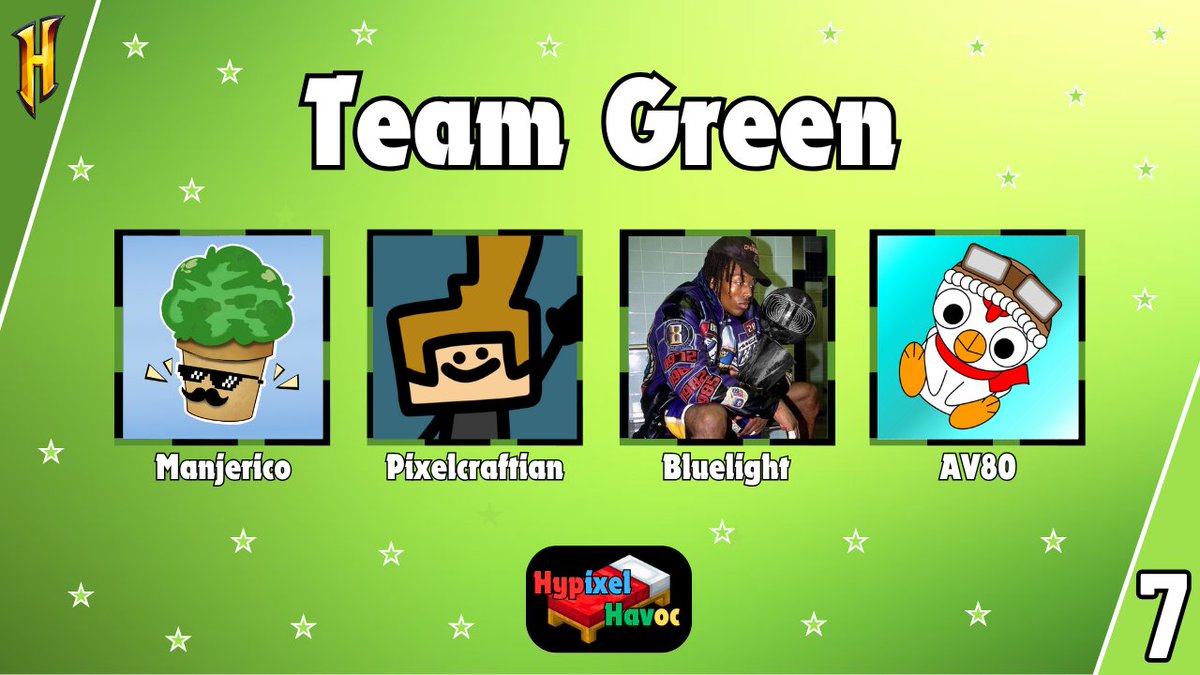 INTRODUCING Team Green consisting of <a href="/_Manjerico/">Manjerico 🌳</a> <a href="/pixelcraftian/">Pixel</a> <a href="/Bluelight_10/">bluelight</a> <a href="/AV8O_/">AV80</a> 

Can this team break away the ground from their opponents in Bow Spleef? Catch them on the 28th September at 7pm BST / 2pm EST!