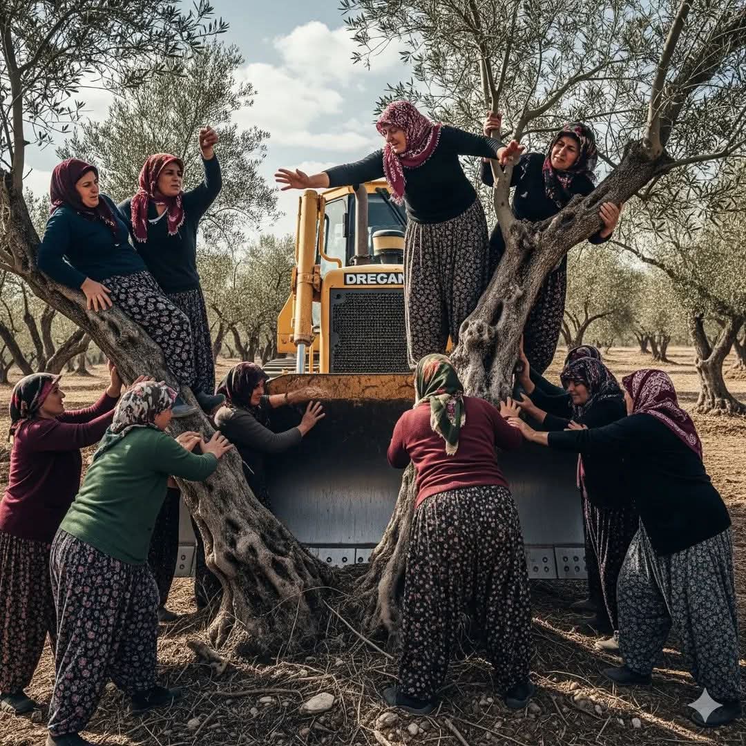 Akbelen kadınları Zeytin Ağaçlarına topraklarına çökmeye çalışan millete hizmet etmeye gelenlere karşı, Hayatlarını hiçe sayarak mücadele ediyorlar, Köylü milletin efendisidir( ATATÜRK)