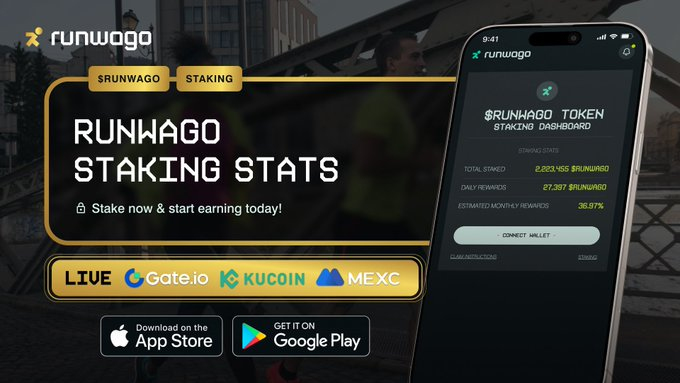 RUNWAGO Staking Alert!  🏃🚨
 
2M+ $RUNWAGO already locked and loaded—community's all in!   

 ~35% monthly rewards

 That's passive income that hits harder than your PB run.   
 #RUNWAGO #Staking #RunToEarn #CryptoFitness