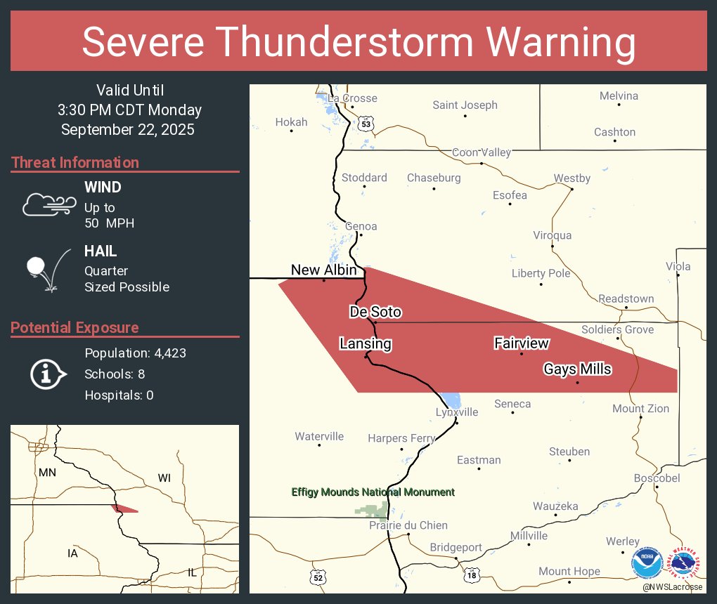 Severe Thunderstorm Warning including Lansing IA, New Albin IA and  Gays Mills WI until 3:30 PM CDT