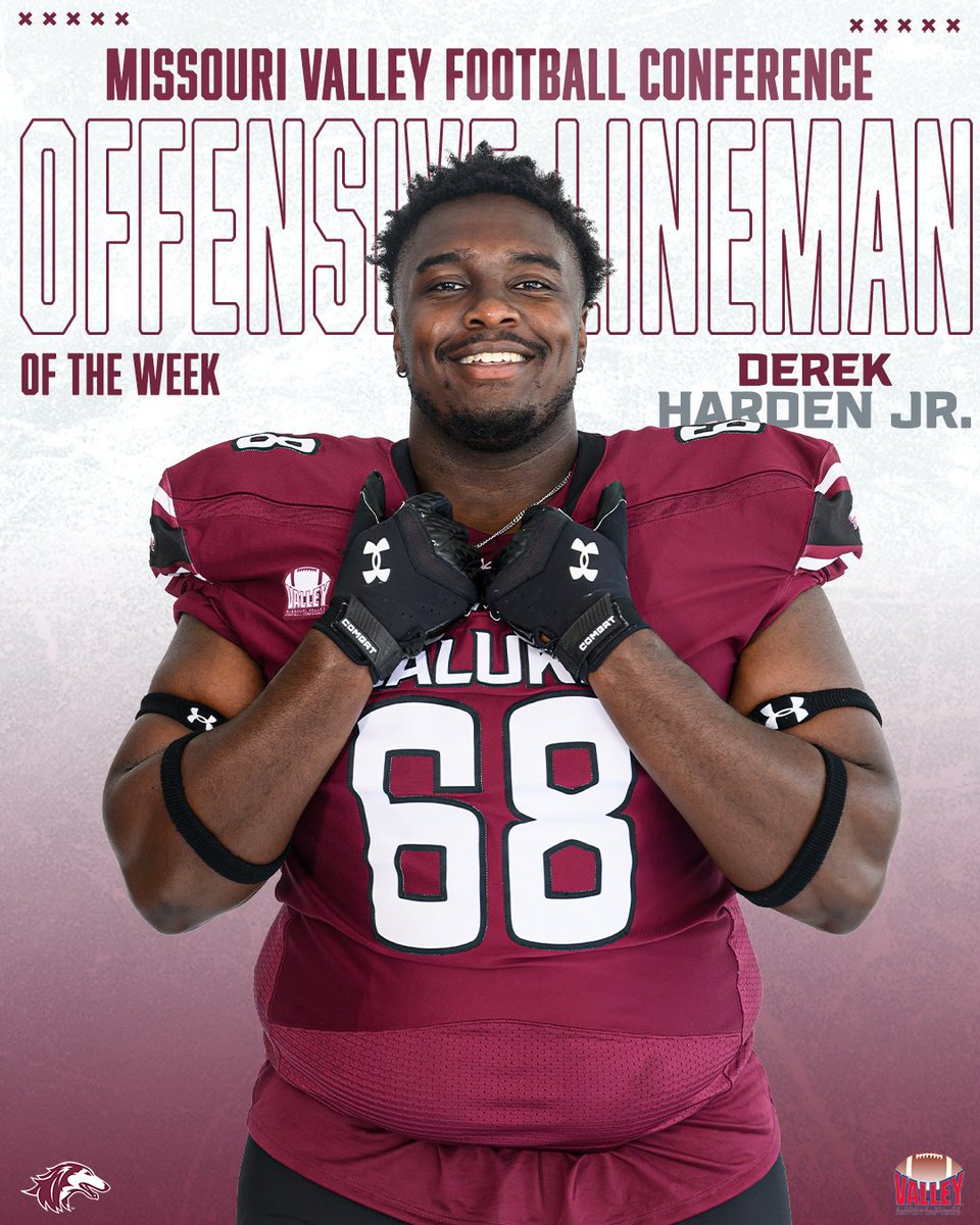 𝐆𝐨𝐭 𝐢𝐭 𝐝𝐨𝐧𝐞 𝐮𝐩 𝐟𝐫𝐨𝐧𝐭 💪

Derek Harden Jr. is the <a href="/ValleyFootball/">Valley Football</a> Offensive Lineman of the Week! Against the Redhawks, Harden earned a 94% grade, posted three knockdowns, and didn't allow a sack 👏

#Salukis | #BuiltFor