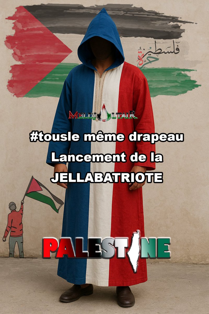 MeldjaAltair04's tweet photo. Bonne idée, on va lancer aussi la #Jellabatriote la Jellaba des patriotes🤣
Le Robin du Bois de Boulogne qui, pour une fois, à une bonne idée #tousle même drapeau pour dire OUI à la reconnaissance de toute la #Palestine sans conditions.
#FreePalestine #IsraelTerroristState https://t.co/JpFogfx0rP