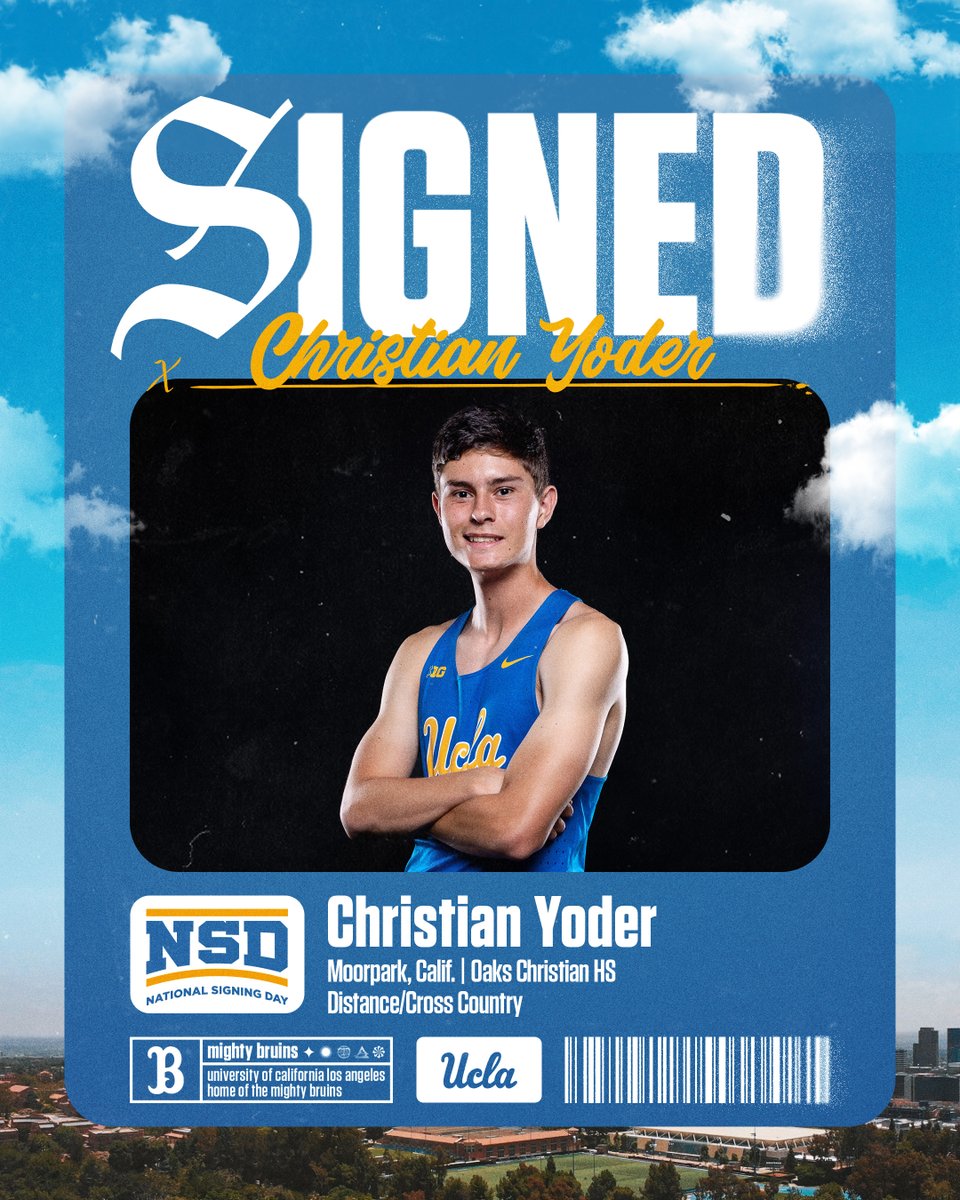 UCLA Track & Field (@uclatrack_field) on Twitter photo Christian Yoder, a six-time school record holder at Oaks Christian School, is set to compete for the Bruins' cross country and distance squads starting this fall. 
Welcome to Westwood, Christian!
#GoBruins Christian Yoder, a six-time school record holder at Oaks Christian School, is set to compete for the Bruins' cross country and distance squads starting this fall. 
Welcome to Westwood, Christian!
#GoBruins