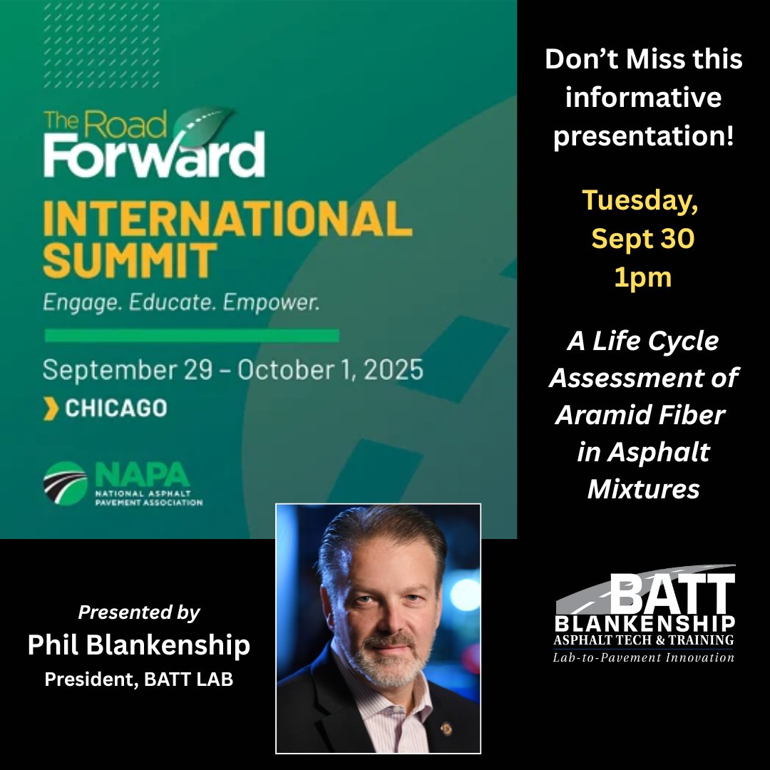 Longer-lasting pavements = lower carbon. But what role do aramid fibers play? Join Phil Blankenship at the NAPA Decarbonization Summit to find out. #Decarbonization #BATTLab #asphaltlife #labtopavement