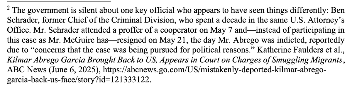 KlasfeldReports's tweet photo. In a footnote, Abrego's team reveals that the ex-Criminal Division chief attended the proffer of lead cooperating witness against their client before resigning the day of his indictment. #AlwaysReadTheFootnotes https://t.co/3R2pE4I8rd