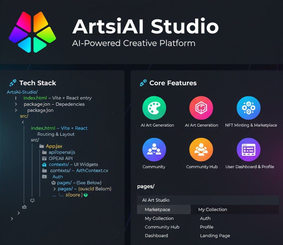 ⛓  ARTSIAI TECH STACK REVEAL 🤩

We’re excited to share the backbone of ArtsiAI Studio – the technology powering your creative journey:

🔘 Frontend – React + Vite + TailwindCSS (fast, modern, and beautiful UI/UX)
🔘 AI Engine – OpenAI API for cutting-edge image generation
🔘