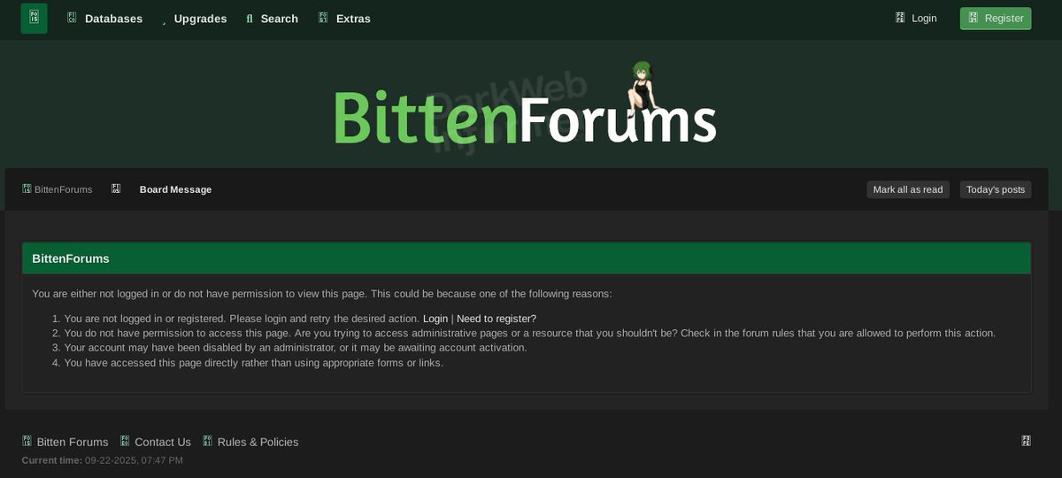 DarkWebInformer's tweet photo. 🚨New Forum Identified: BittenForums

Onion: http://bittenlxkoanw3uqq6b7cszxdws76waznboekwrjbq4t4i2ybhenluqd[.]onion https://t.co/YaM9B2zo3h