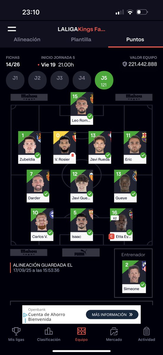 <a href="/JoseCarrasco_98/">Carras</a> es posible que sea la mayor puntuación en una jornada hasta la fecha? 121 PUNTOS !!! Y porque Rosier decidió borrarse 🥲