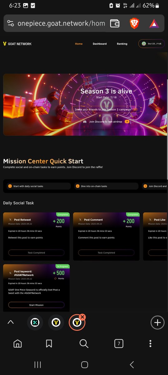 ceejay_okay's tweet image. In addition to yapping about @GOATRollup, I&apos;m still running up my points on the  One Piece Season 3 tasks

Social tasks refresh everyday, takes ~ 2 minutes to complete the tasks.

If you&apos;ve not signed up on One Piece ▼

➩ Go to onepiece.goat.network

➩ Connect your wallet…