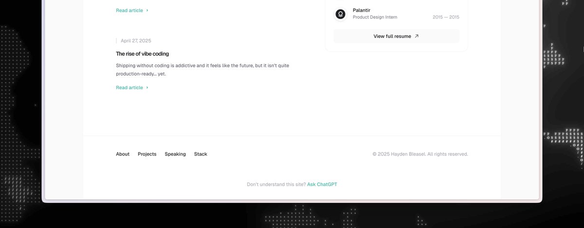 just shipped a little "ask chatgpt" link on the bottom of my site.

handy for folks that aren't engi