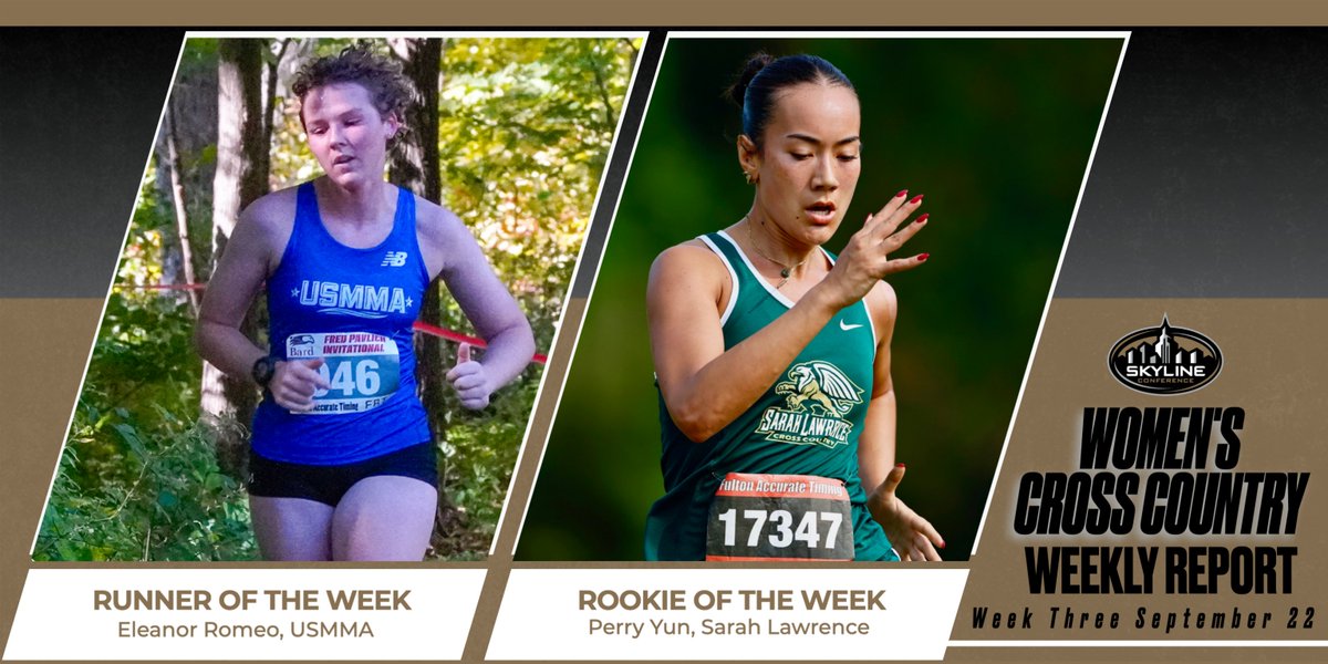 SKYLINE WOMEN'S CROSS COUNTRY WEEKLY REPORT | Wk 3

Runner of the Week - Eleanor Romeo, USMMA
Rookie of the Week - Perry Yun, SLC

Full release at skylineconference.org.
