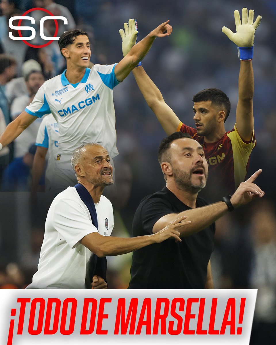 SC_ESPN's tweet photo. 🇫🇷 ¡EL CLÁSICO ES DEL MARSELLA!

✔️ Por el gol de Aguerd, el equipo de De Zerbi derrotó 1-0 al PSG de Luis Enrique, que no pudo quedar como único líder de la #Ligue1xESPN

🇦🇷 Partidazo de Rulli, Balerdi capitán y 🇪🇨 Pacho presente en la visita https://t.co/8AfAmWwqQi