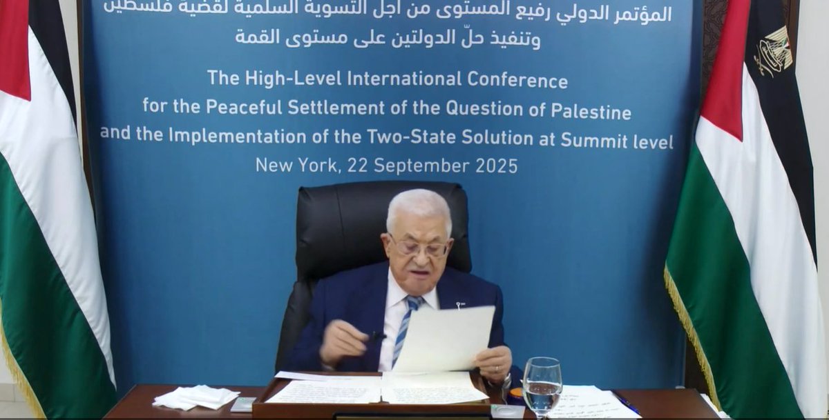 🔴El presidente palestino Mahmoud Abbas interviene por videoconferencia en la conferencia de los dos Estados,  ya que Estados Unidos le ha negado el visado para viajar a Nueva York