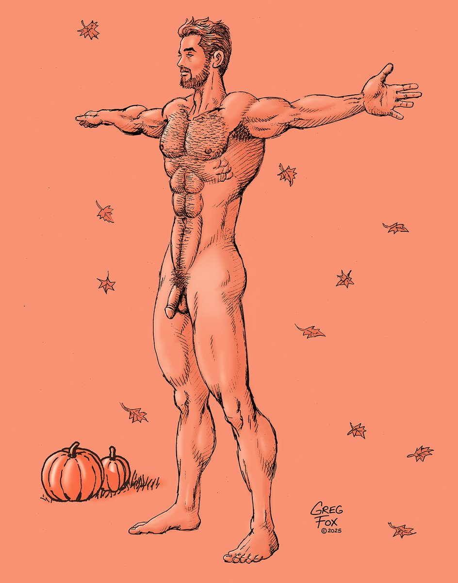 Happy #FirstDayofFall!!! I recently added color to this drawing of Drew that I originally did in grey pencil for the "Drawings of Drew" book. 🍁🎃🍂🌽🧛‍♂️🍃 #KylesBnB #muscularphysique #malephysique #lifemodel #figurestudy #pencildrawing #malenude #Fall #1stDayofFall #FallingLeaves