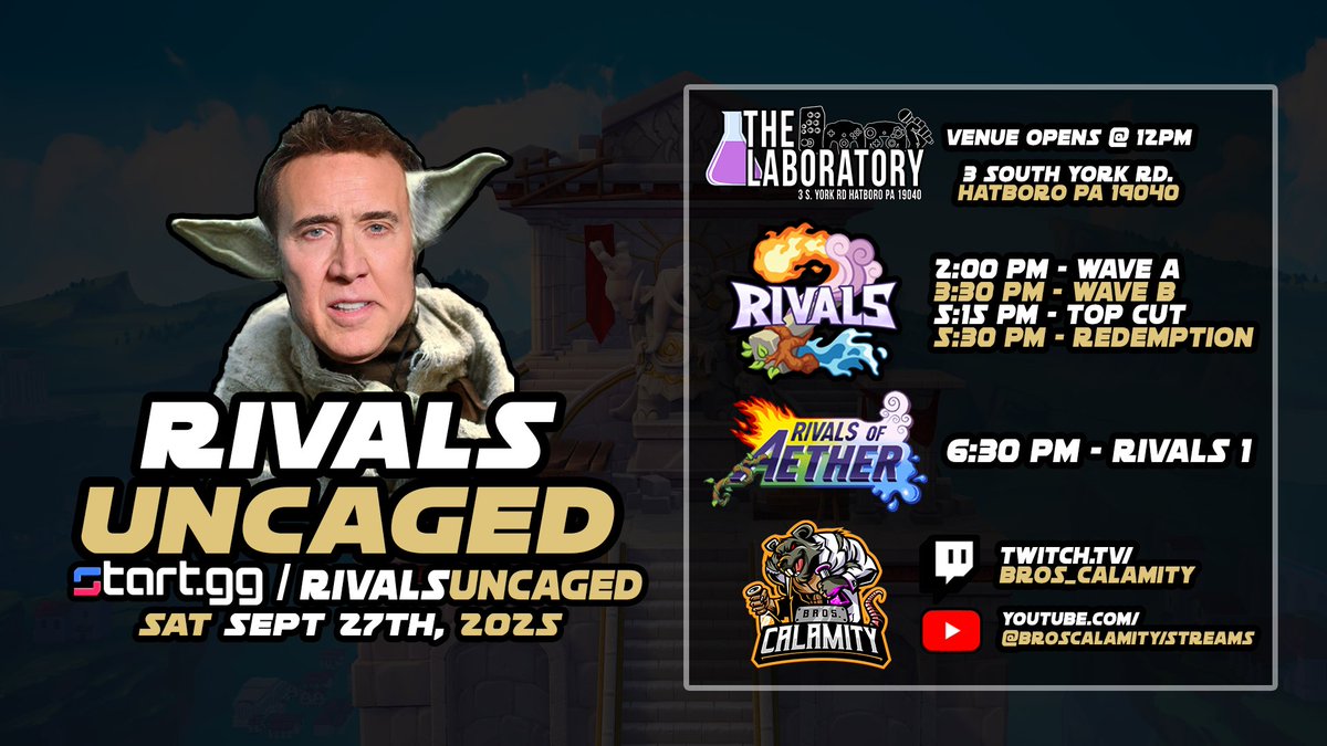 Looking for a fighting game tournament/local to attend this week? Come out to our venue!

Tues - S@LT - #SSBM &amp; #ProjectPlus
Thurs - Level3 - #SF6, #3S &amp; #2XKO
Fri - Adventure B-Airs - #SSBU &amp; #RoA2
Sat - Rivals Uncaged #4 - #RivalsOfAether 1 &amp; #Rivals2

Event links in replies