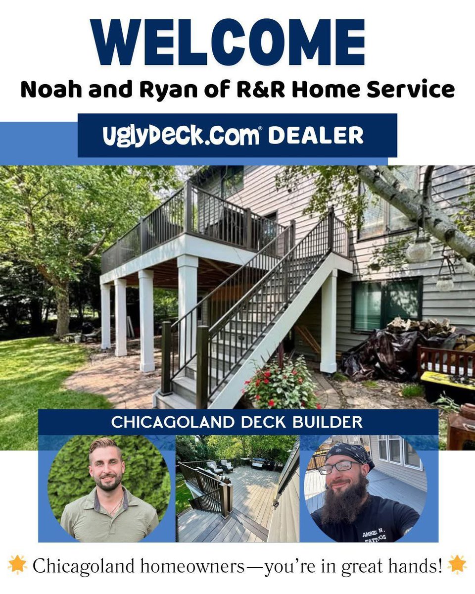 🚨 Big news for Chicagoland! 
Please join us in welcoming Noah and Ryan of R&amp;R Home Services as the newest UglyDeck.com dealer in the area! 👏

These two bring the same passion for quality, craftsmanship, and customer care that defines UglyDeck.com.