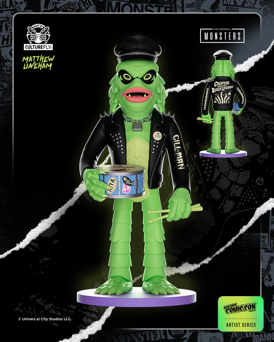 Time to introduce the next Monster Mosh member! 📷 Out of the murky waters, ready to thrash behind his drum kit, it's the Creature from the Black Lagoon! Stop by NYCC booth 2743 to see our newest Artist Collab designed by Matt Lineham. See the next reveal tomorrow!

Get Monster