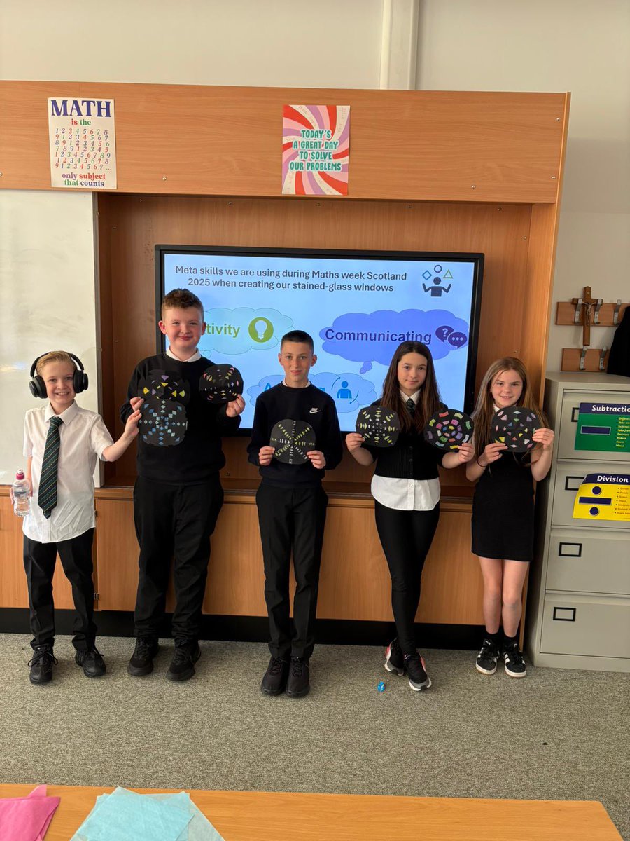 OLSP_Numeracy's tweet photo. #MathsWeekScotland in full flow today with some stained glasses windows being created. @OLSPHigh @OlspTlc https://t.co/ZD9Y4ZGkHy