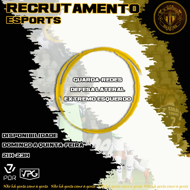 O CD Nacional eSports procura novos talentos.

Procuramos jogadores com experiência ou novos jogadores que se iniciaram agora no "Clubs".

𝑵𝒂̃𝒐 𝒉𝒂́ 𝒈𝒆𝒏𝒕𝒆 𝒄𝒐𝒎𝒐 𝒂 𝒈𝒆𝒏𝒕𝒆! ⚪️⚫️

#CDNacionaleSports | #ESports | #ProClubs |#NãoHáGenteComoAGente