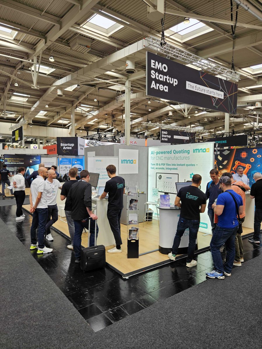 ImnooAG's tweet photo. What a day! Thank you to all visitors &amp; partners who made Day 1 at EMO a success!
Swing by Hall 6, Booth F18/35 to see Marvin turn 3D &amp; PDF files into instant quotes, generate work plans, and connect to your ERP/MES.
Our team can’t wait to welcome you again tomorrow!
#EMO2025 #AI https://t.co/56I4ofsNoV