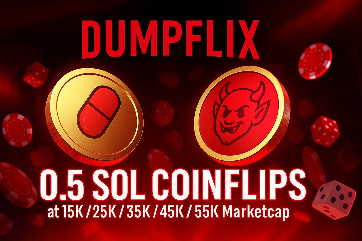 DumpFlix_'s tweet photo. π¨ Going live in 10 minutes on https://t.co/SzTD1bQ2Vg π¬
The coinflips are ON π²
π 0.5 SOL flips at 15K / 25K / 35K / 45K / 55K / 65K MC
π Funded by trading fees (yes, free for you degens)
Heads π or Demon π?
Letβs flip. #Dumpflix https://t.co/3tCsTr8OaU