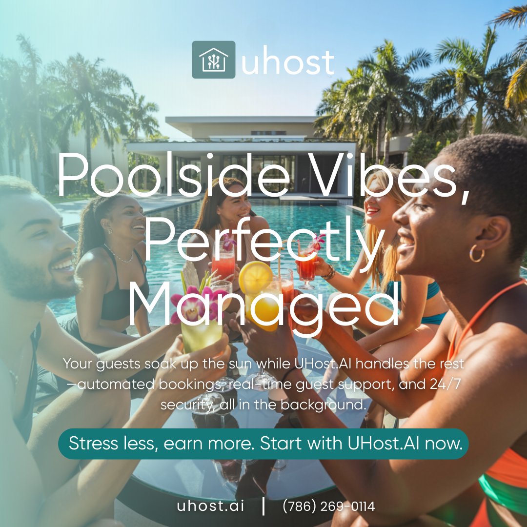 Uhost_ai's tweet image. ☀️ Sunshine, vibes &amp;amp; seamless stays. With UHost AI, your poolside rental becomes a smart guest magnet—AI powers check-ins, pricing &amp;amp; support so guests relax while your profits rise.

🔑 Automate the experience. Elevate the stay.

#UhostAI #SmartHospitality #StayCool