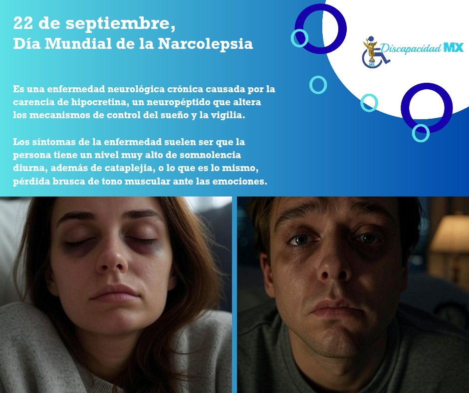 22 de septiembre, Día Mundial de la Narcolepsia, un trastorno del sueño que afecta a un porcentaje de la población bastante alto, y que provoca alteraciones en la vida de los pacientes y sus familias.

¿Qué es la narcolepsia?
facebook.com/share/p/1A4LTs…

#DiscapacidadMx #efemerides