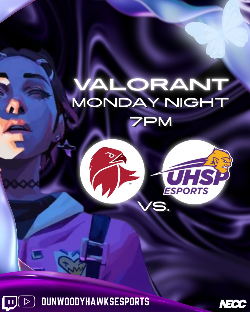 DunwoodyHawks's tweet image. TONIGHT ! 7PM TWITCH &amp;amp; YOUTUBE

VALORANT Hawks will play against @UHSPEsports for their first match of the season!

#borntodo #dunwoodycollege #esports