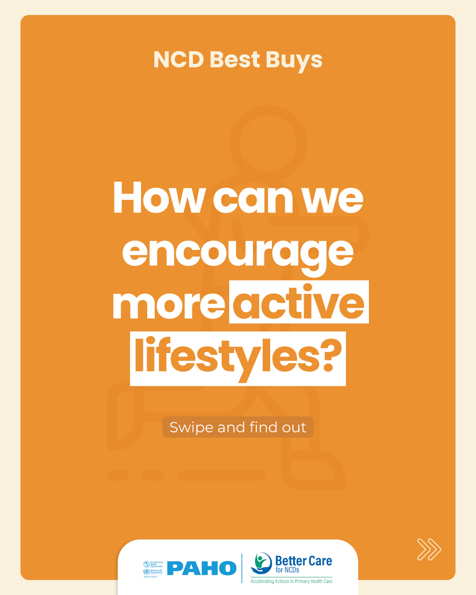 pahowho's tweet image. Movement is medicine.

Physical inactivity fuels NCDs—but we have Best Buys that work:
 ✔Community-based programs and supportive environments
 ✔ Physical activity interventions in primary health care

Let’s #ActOnNCDs &amp;amp; #BeatNCDs at #UNGA 💪